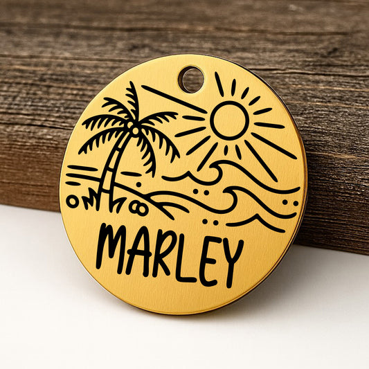 'Beach Trip' Pet ID Tag for Dogs and Cats - Personalized and Engraved Stainless Steel Pet ID Tag