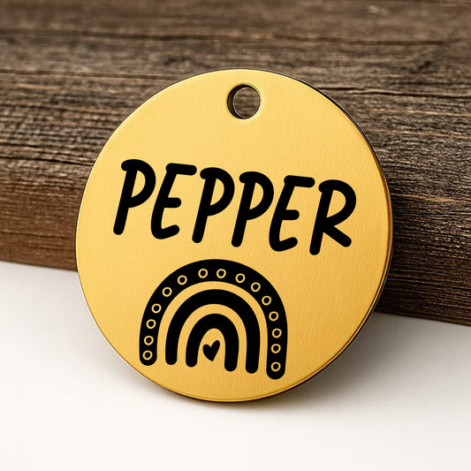 Boho Rainbow Pet ID Tag for Dogs and Cats - Personalized and Engraved Stainless Steel Pet ID Tag