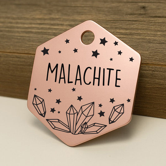 Crystal Cluster Hexagon Pet ID Tag for Dogs and Cats - Personalized and Engraved Stainless Steel Pet ID Tag