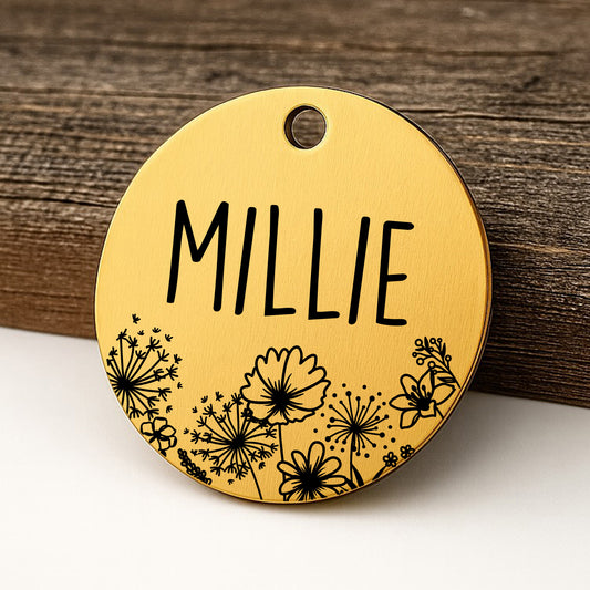 'Field of Flowers' Pet ID Tag for Dogs and Cats - Personalized and Engraved Stainless Steel Pet ID Tag