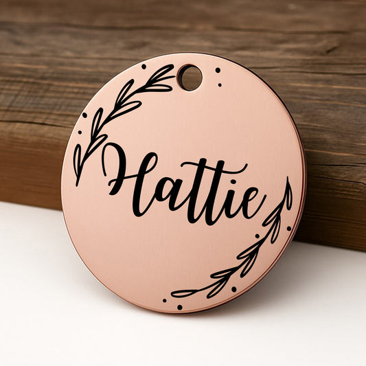 Floral Wreath Pet ID Tag for Dogs and Cats - Personalized and Engraved Stainless Steel Pet ID Tag
