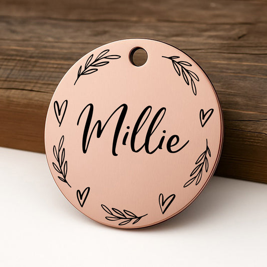 Hearted Wreath Pet ID Tag for Dogs and Cats - Personalized and Engraved Stainless Steel Pet ID Tag