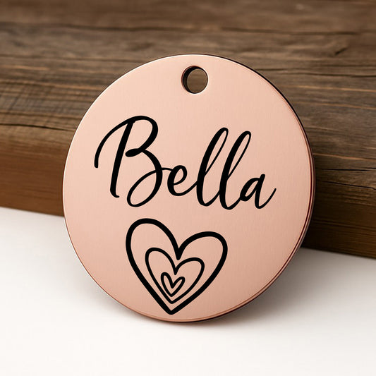 Pet ID Tag with Hearts for Dogs and Cats - Personalized and Engraved Stainless Steel Pet ID Tag