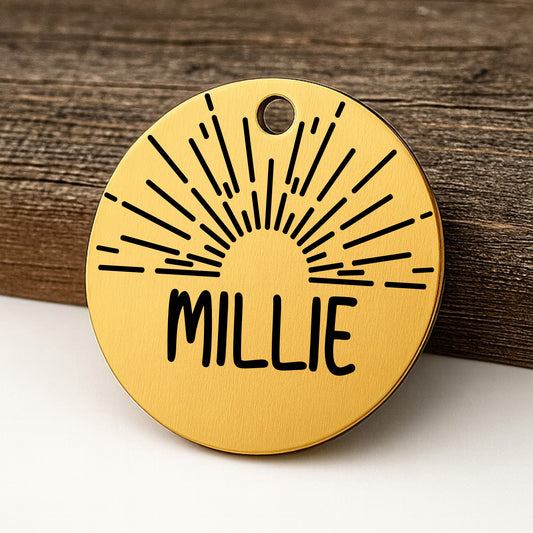 Horizon Sunburst Pet ID Tag for Dogs and Cats - Personalized and Engraved Stainless Steel Pet ID Tag