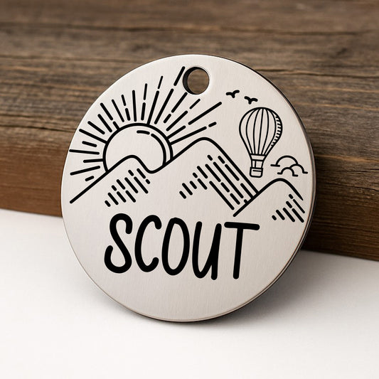 Hot Air Balloon Pet ID Tag for Dogs and Cats - Personalized and Engraved Stainless Steel Pet ID Tag