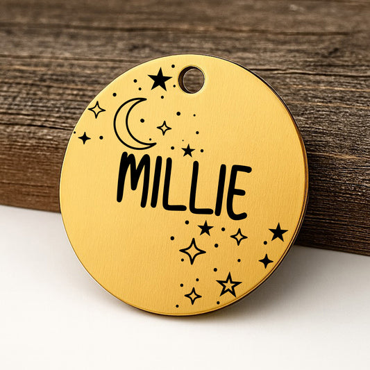 'Lunar Night' Pet ID Tag for Dogs and Cats - Personalized and Engraved Stainless Steel Pet ID Tag
