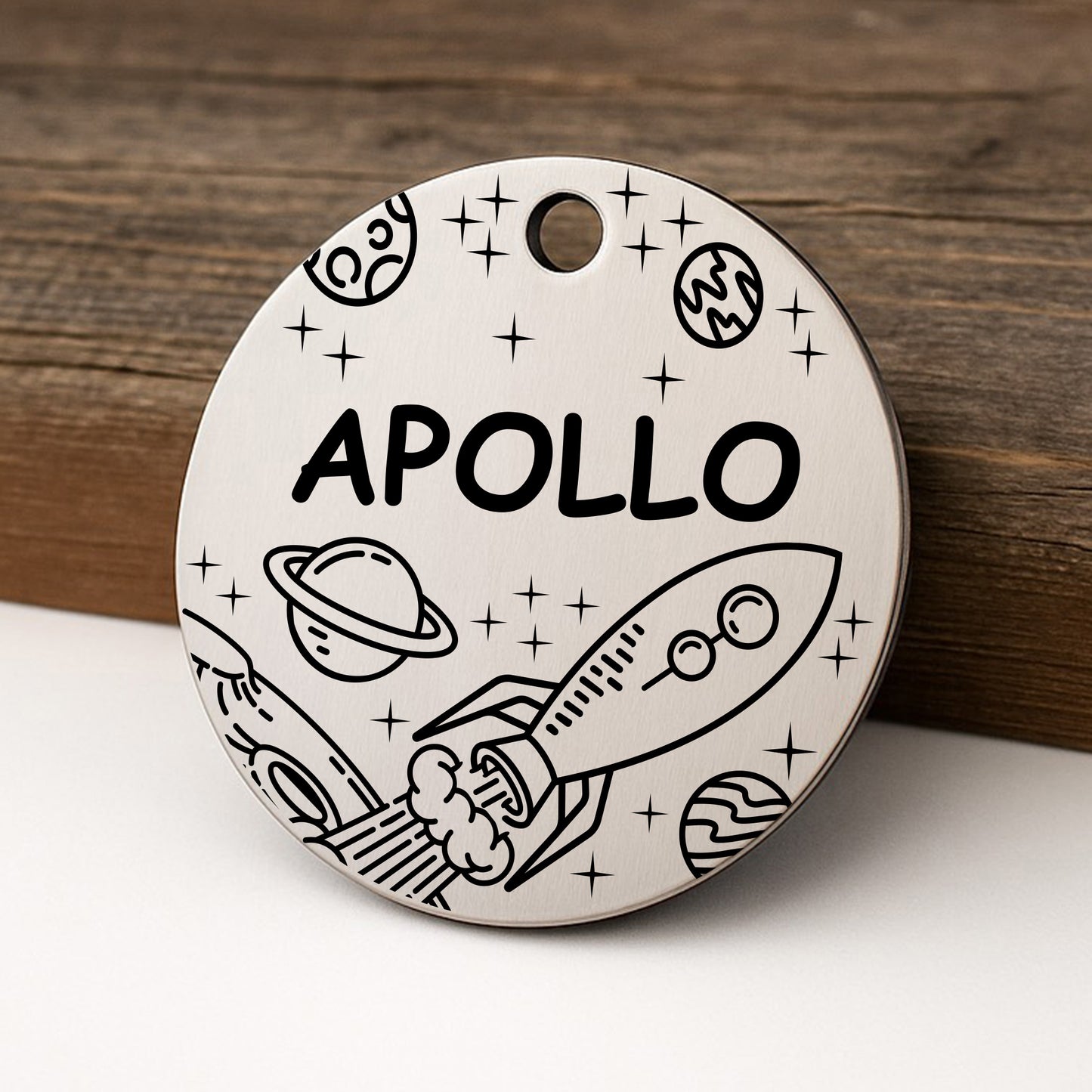 'Moon Mission' Pet ID Tag for Dogs and Cats - Personalized and Engraved Stainless Steel Pet ID Tag