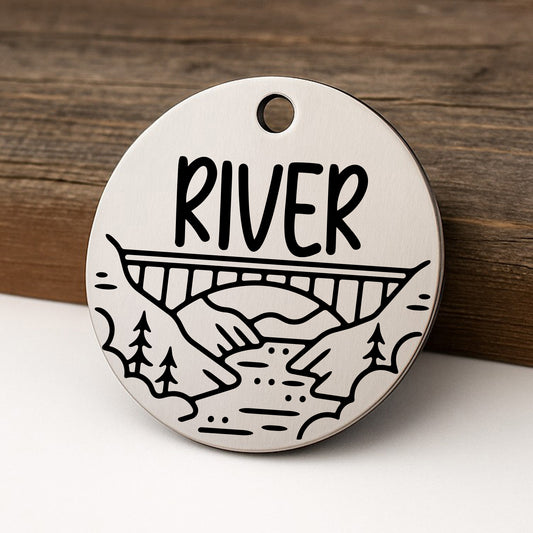 New River Gorge Pet ID Tag for Dogs and Cats - Personalized and Engraved Stainless Steel Pet ID Tag