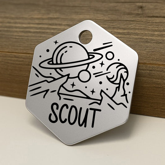 'Planetary' Hexagon Pet ID Tag for Dogs and Cats - Personalized and Engraved Stainless Steel Pet ID Tag