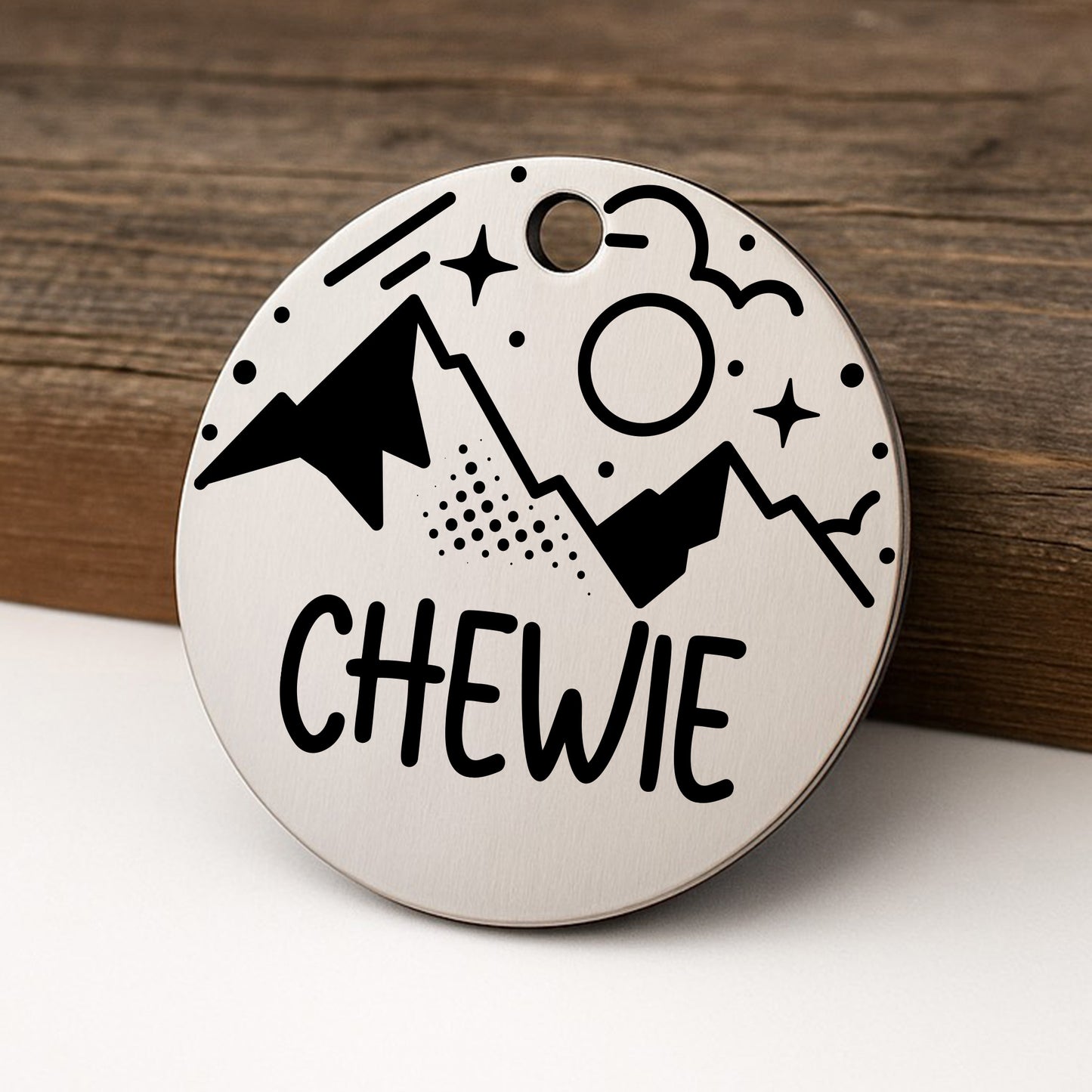 'Space Mount' Pet ID Tag with Mountains for Dogs and Cats - Personalized and Engraved Stainless Steel Pet ID Tag