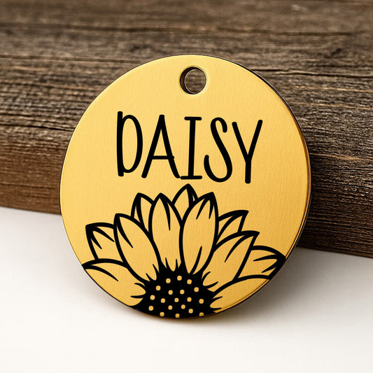 Sunflower Pet ID Tag for Dogs and Cats - Personalized and Engraved Stainless Steel Pet ID Tag
