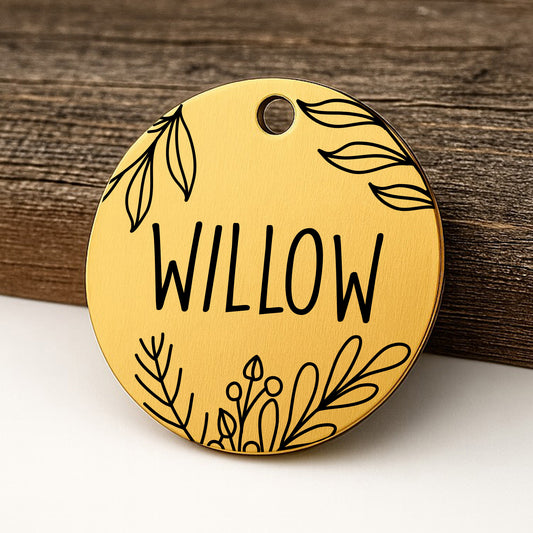 'Willows Garden' Floral Pet ID Tag for Dogs and Cats - Personalized and Engraved Stainless Steel Pet ID Tag